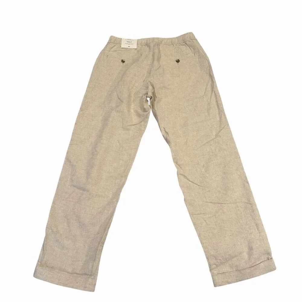 H&M Linen Blend Cropped Pants Womens Small Beige‎ Basic Flowy Coastal NWT